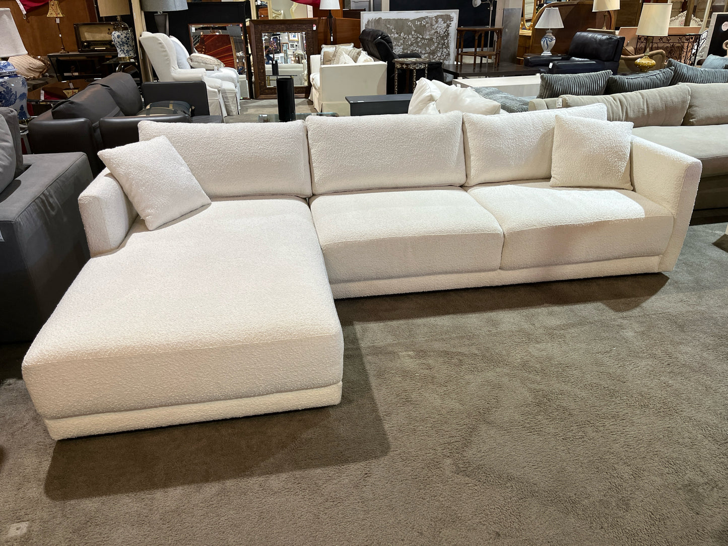 White Boucle Fabric Sectional Sofa Set