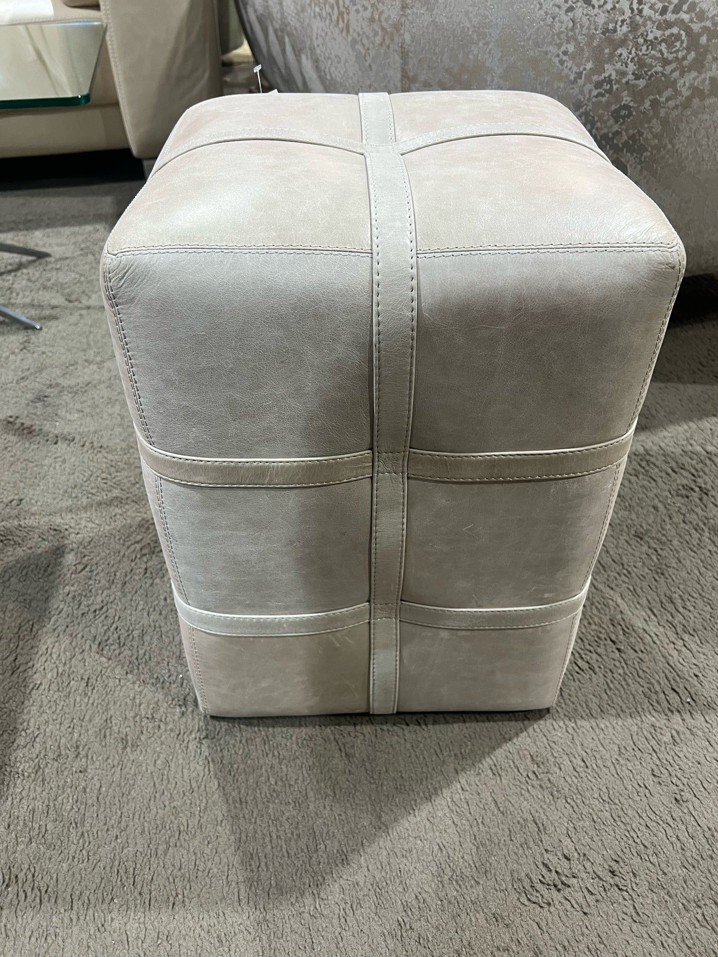 Global Views Brown Leather Ottoman