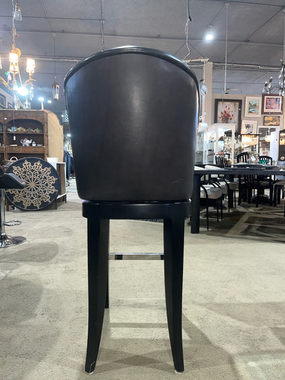 A. Rudin Black Leather & Wood Frame Bar Stool