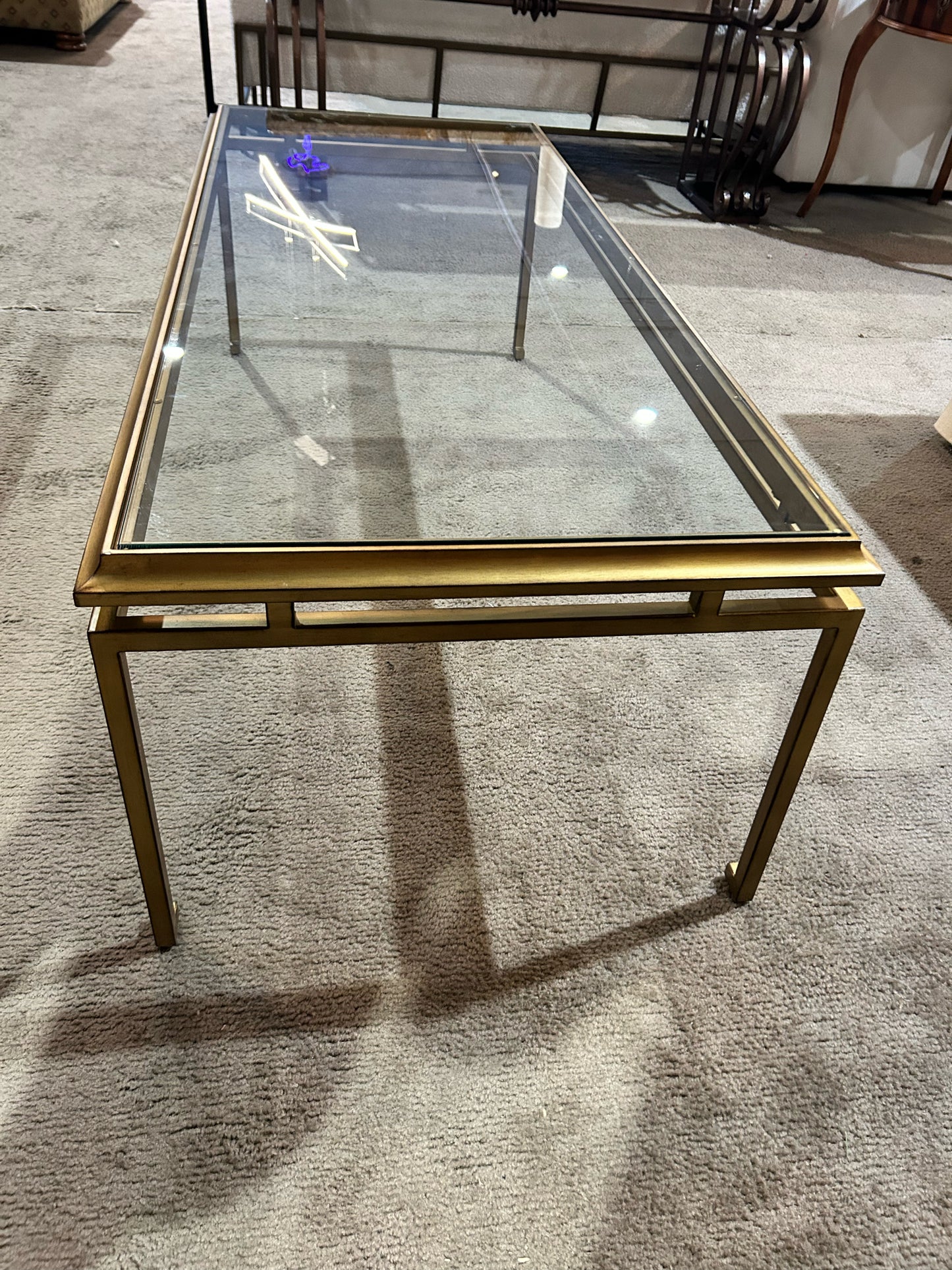 Ethan Allen Gold Glass Top & Metal Frame Coffee Table