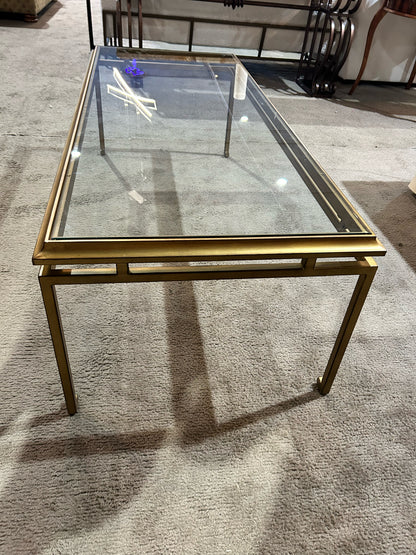 Ethan Allen Gold Glass Top & Metal Frame Coffee Table