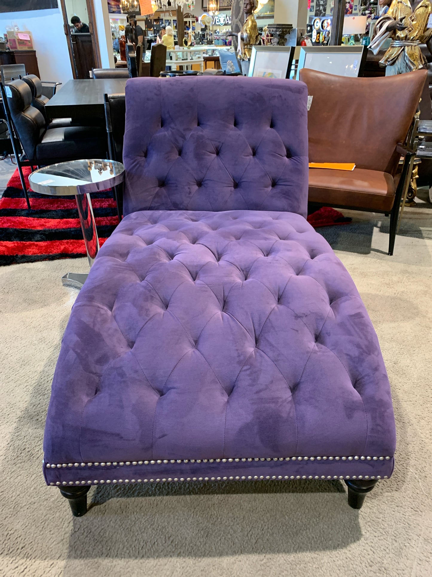 Purple Tufted Velvet Chaise w/ Nailhead Trim