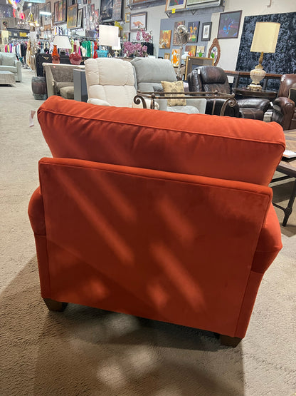 Bassett Rust Fabric Club Chair & Custom Floral Pillow