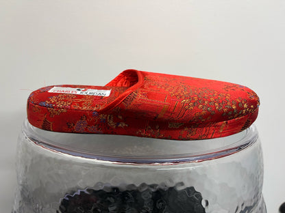 Charles Jourdan Red Asian Motif Fabric Slippers