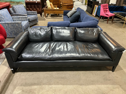 Baker Black Leather Milling Road Sofa & 3  Pillows
