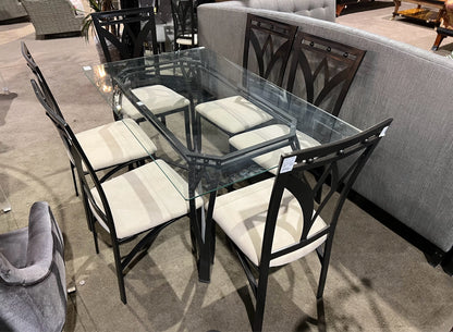 Black Metal Frame & Glass Top Hairpin Style Dining Set