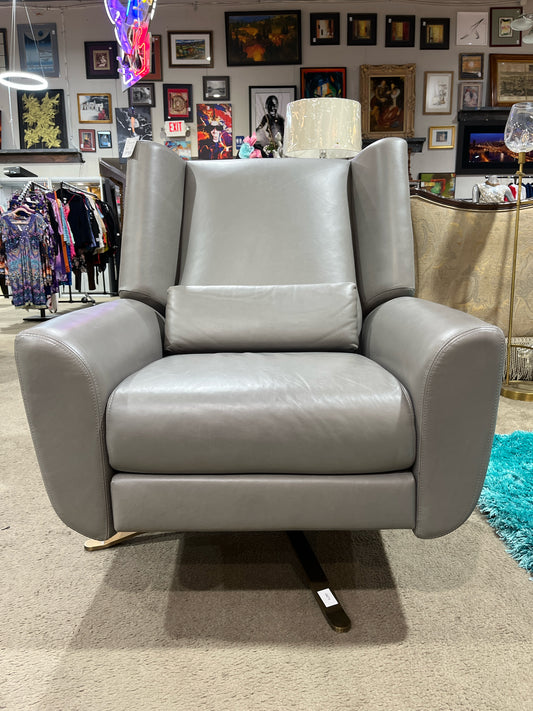 Restoration Hardware Gray Reclining "Luke" Swivel Chair
