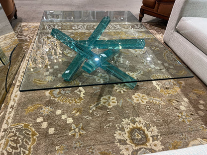 Abstract Crackled Glass "Jack Base" Coffee Table