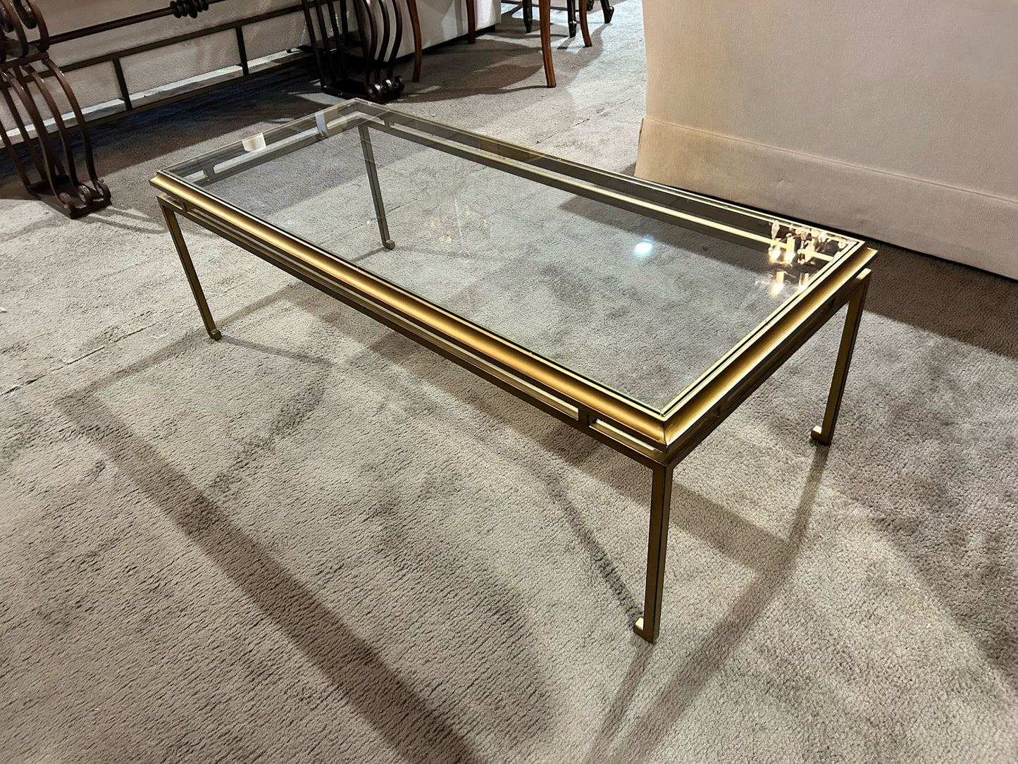 Ethan Allen Gold Glass Top & Metal Frame Coffee Table