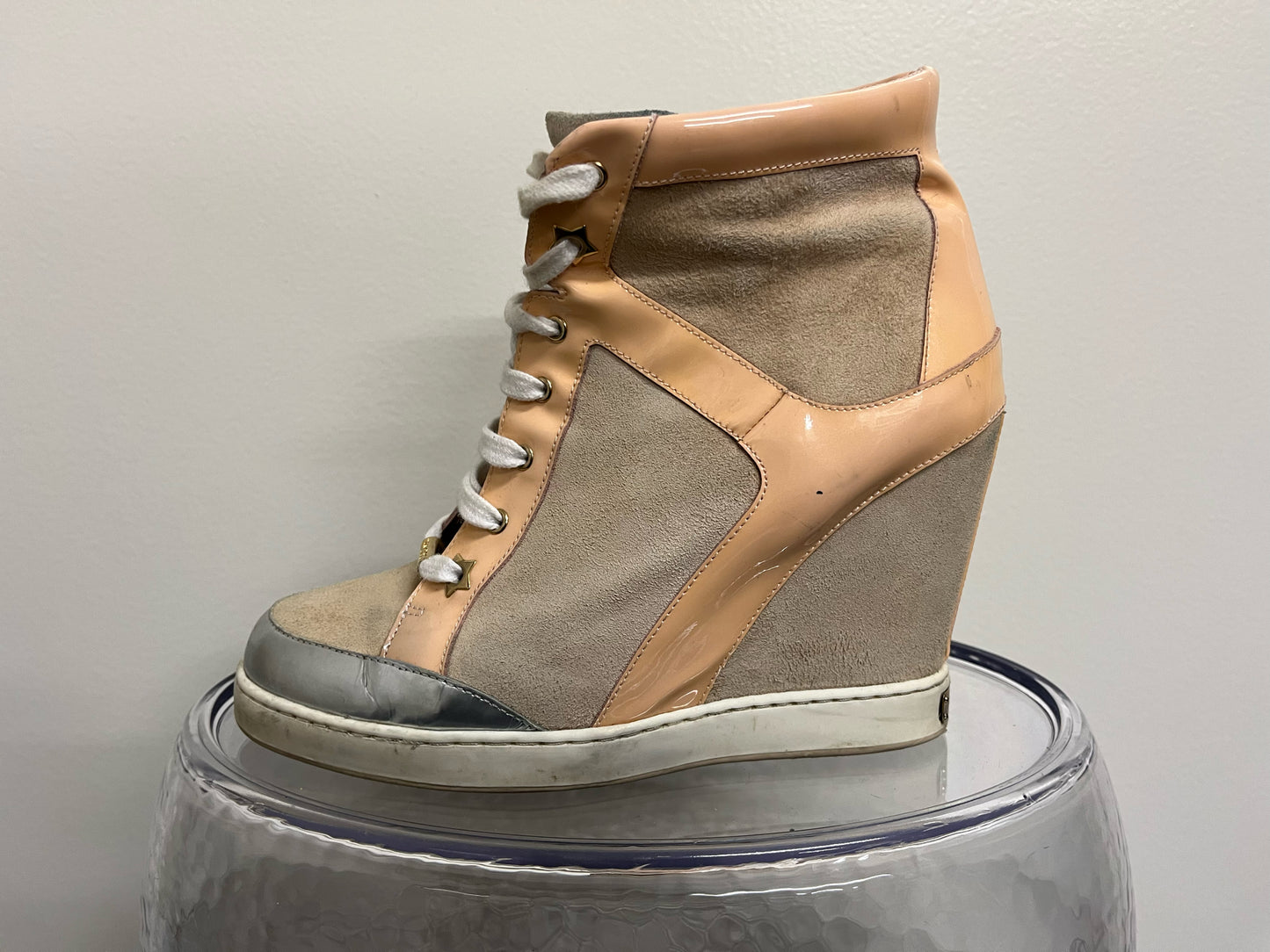 Jimmy Choo Tan Peach Wedge Sneakers