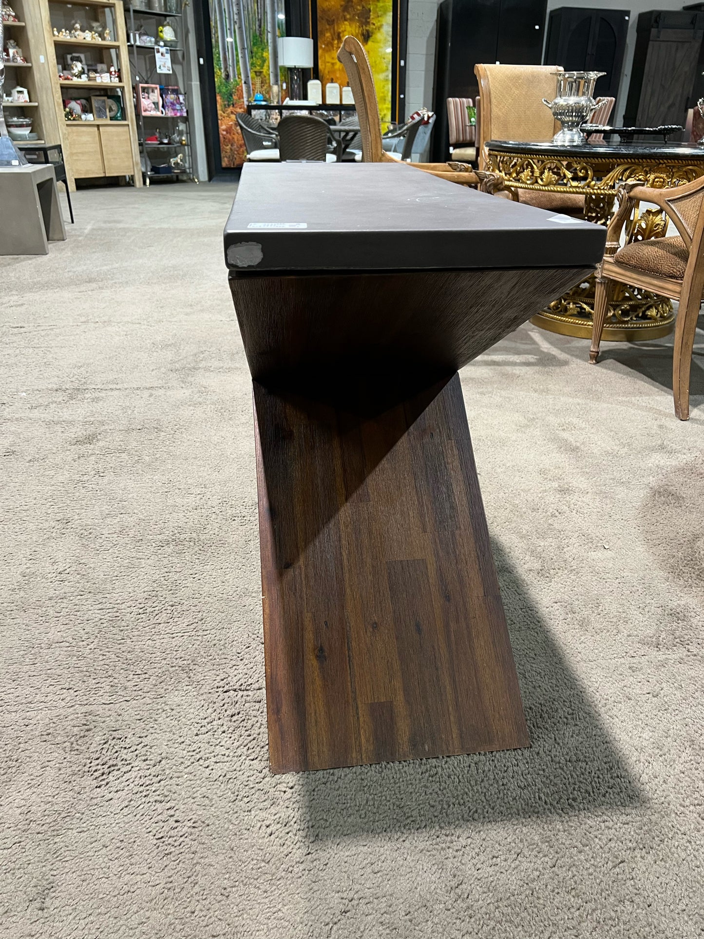 AS IS SunPan Gray Concrete Top & Wood Base "Vixen" Console Table