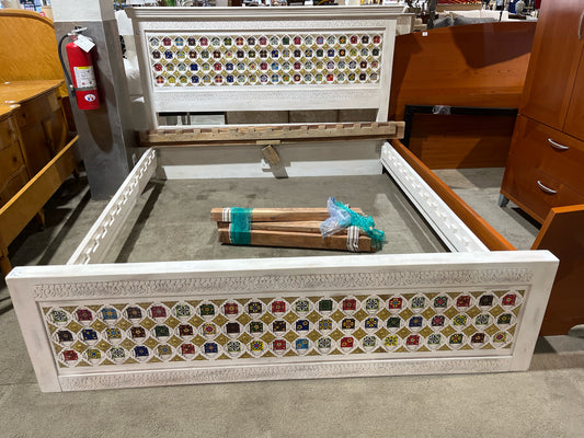 Sierra Living Concepts White King Size Mosaic Wood Bed w/ Slats