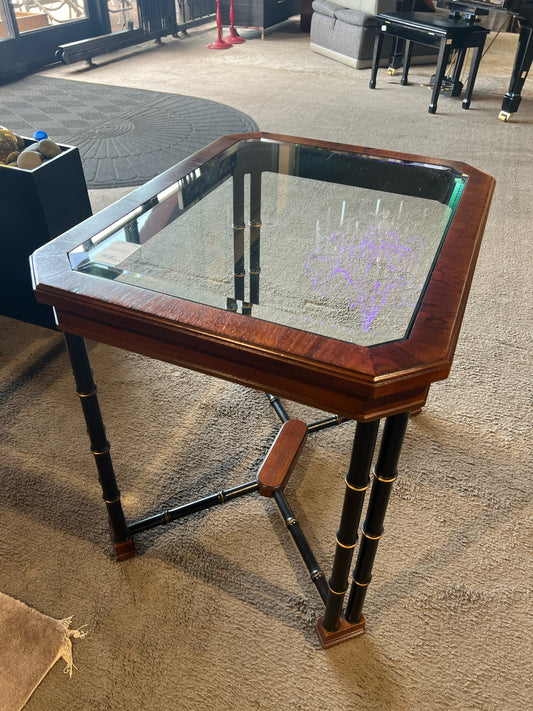 John Widdicomb Faux Bamboo & Glass Insert End Table