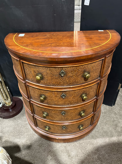 Darkwood Half Round Cabinet With Inlaid Top & Floral Accents