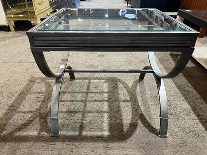 Steve Silver Glass Top & Silver Metal Frame "Emerson" Side Table