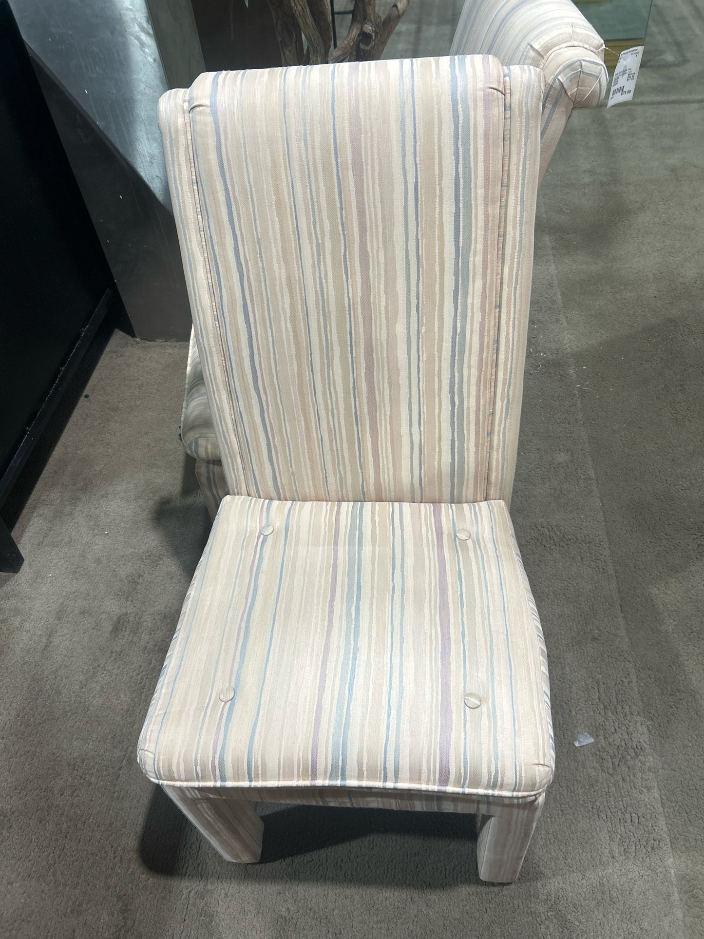 Pastel Strip Blue & Pink Dining Chair Button Tuft Seat