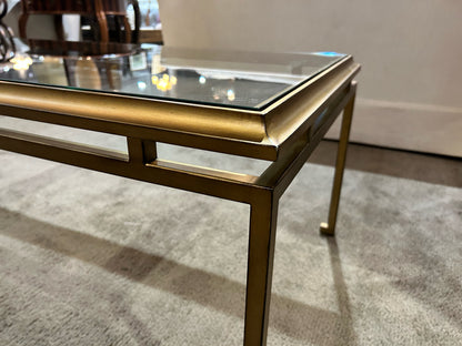 Ethan Allen Gold Glass Top & Metal Frame Coffee Table