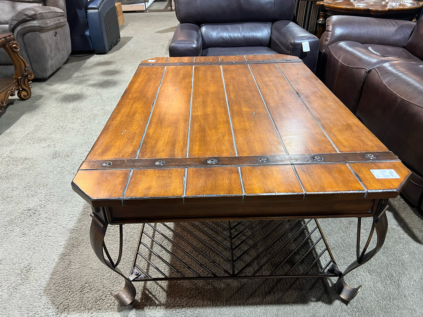 Wood Top & Metal Base Coffee Table