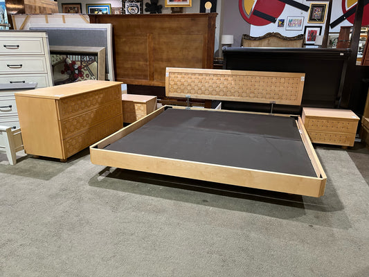 Tan Woven Wood Bedroom Set