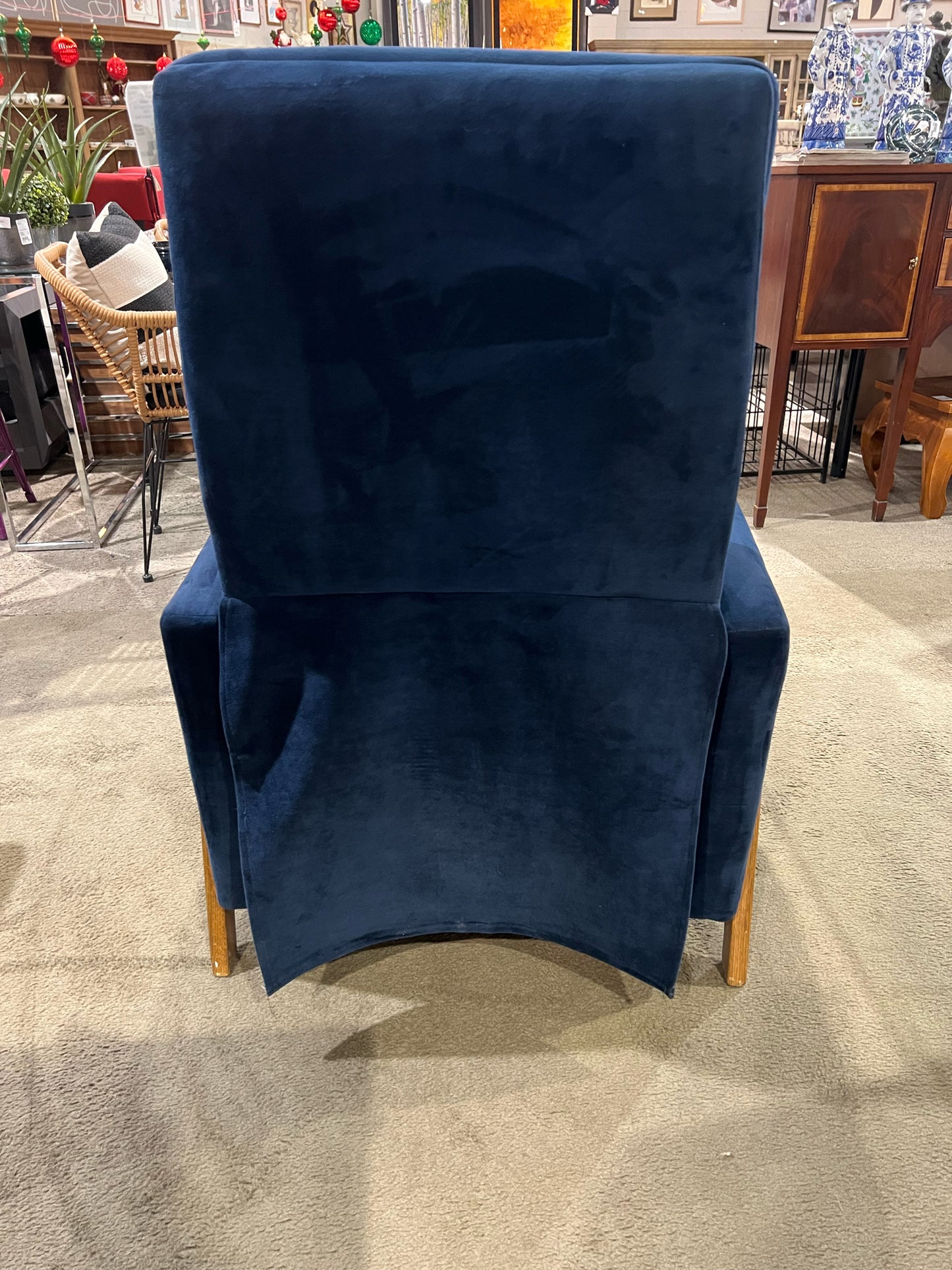 Albany Industries Blue Fabric & Wood Trim MCM "Adele" Recliner