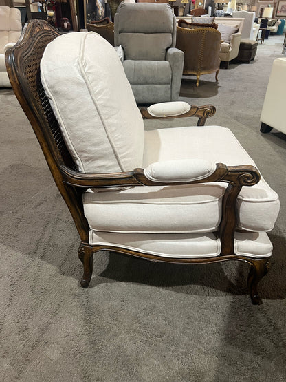 White Fabric & Dark Wood Frame Bergère Chair