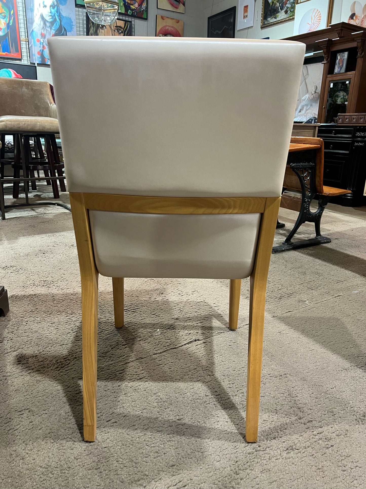 White Leather & Wood Frame Dining Chair