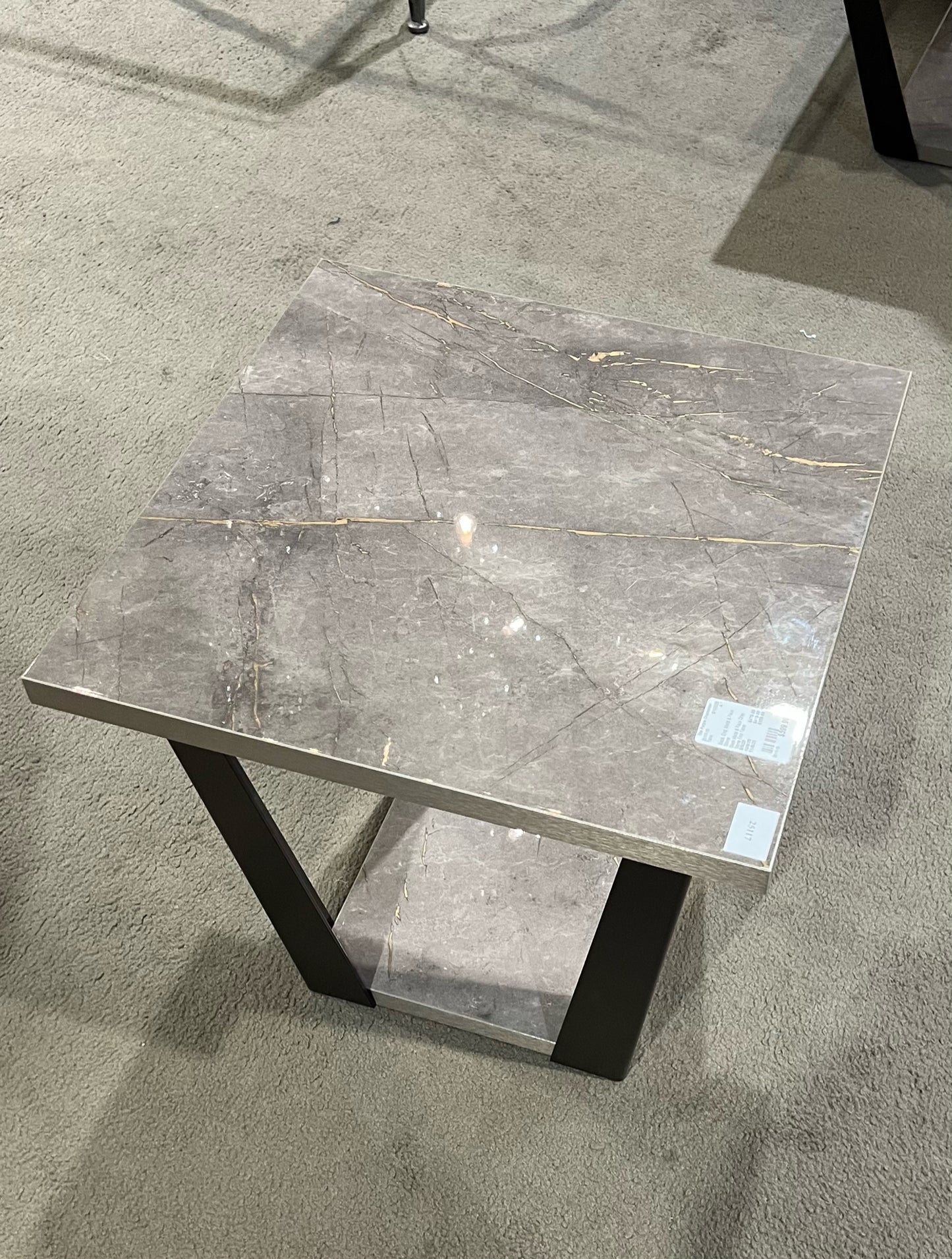 Black Metal & Faux Stone End Table