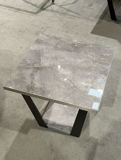 Black Metal & Faux Stone End Table