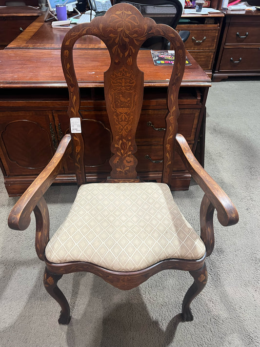 Early 1900's Dutch Mahogany & Fruitwood Inlay Marquetry Chair
