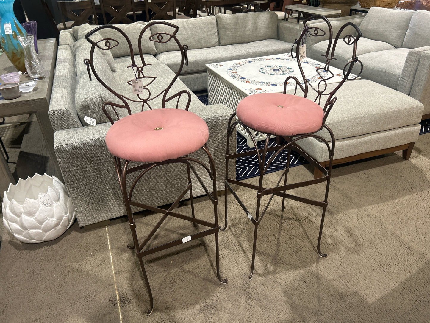 John Risley Style Pink Iron Bar Stool