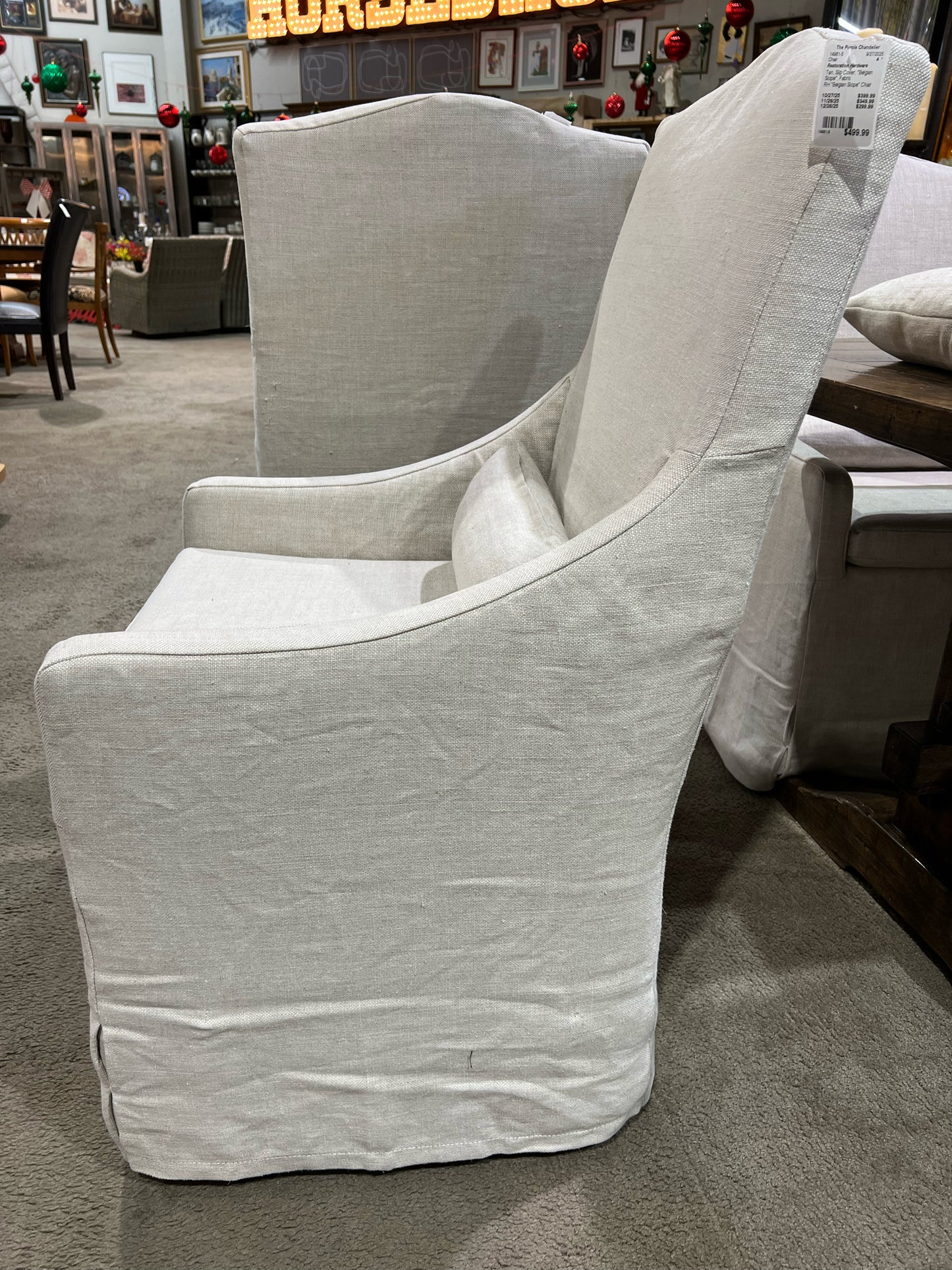 Restoration Hardware Tan Fabric "Belgian Slope" Slip Cover Chair