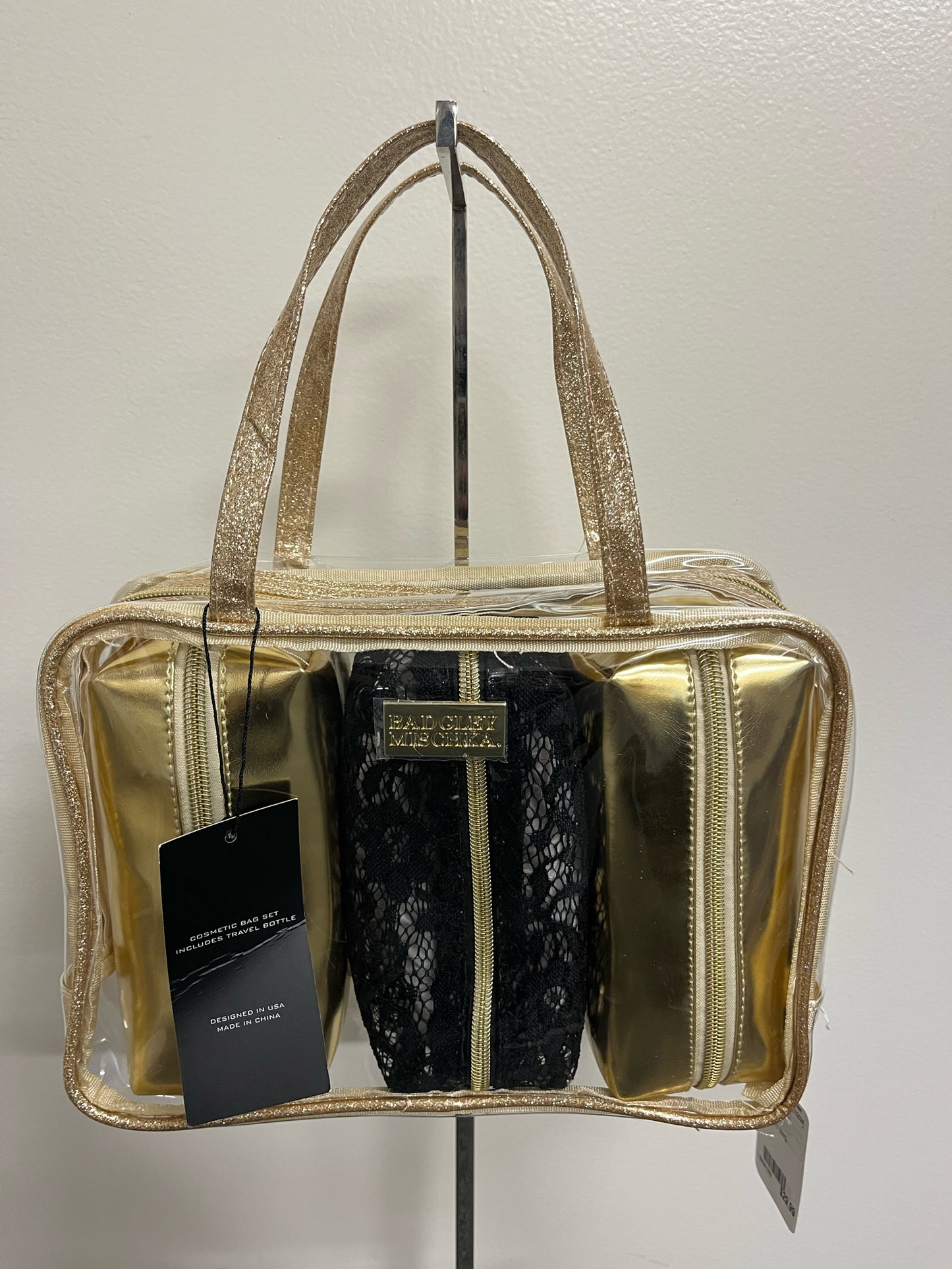 Badgley & Mischka Clear & Gold Cosmetic Bag