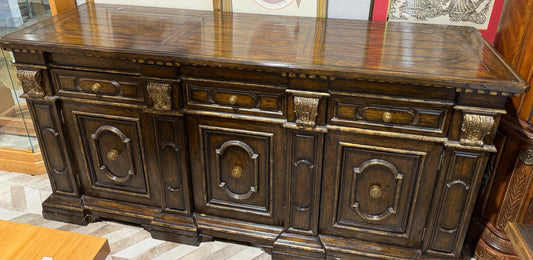 Marge Carson 3 Drawer 3 Door Carved Wood Credenza