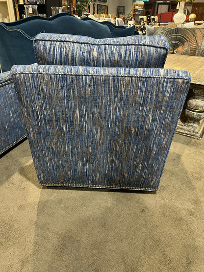 Blue & Tan Swivel Fabric Rocker