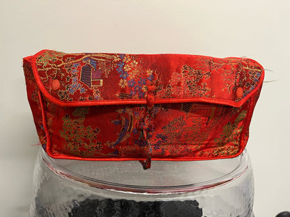 Charles Jourdan Red Asian Motif Fabric Slippers