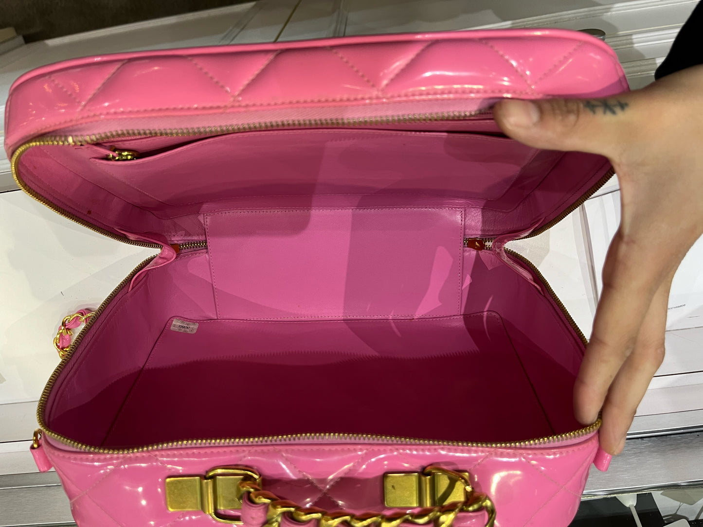 Chanel Pink Quilted Patent Leather Handbag