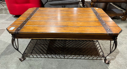 Wood Top & Metal Base Coffee Table