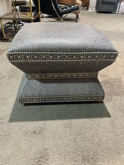 Lexington Gray Snake Skin Leather Wheatley Ottoman