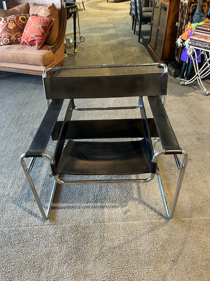 Black Leather & Chrome Frame Marcel Breuer Style Wassily Chair