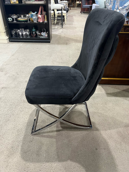 Table & Chairs Black Mahogany Wood & Velvet