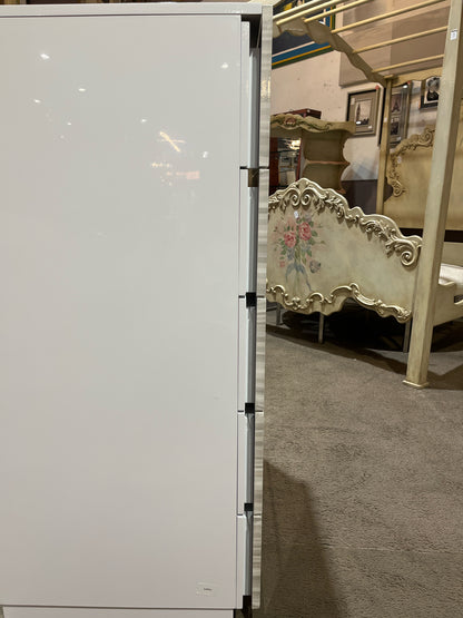 White Lacquered Wood & Smoke Mirror 6 Drawer Highboy Dresser
