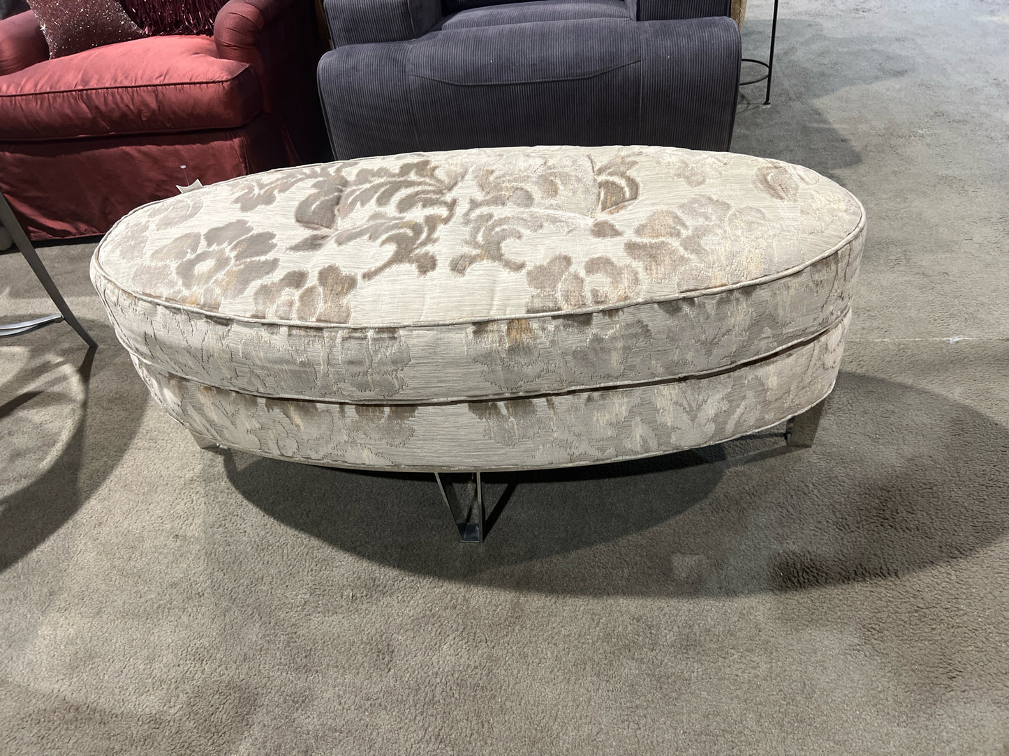 Floral Sage Oval Ottoman