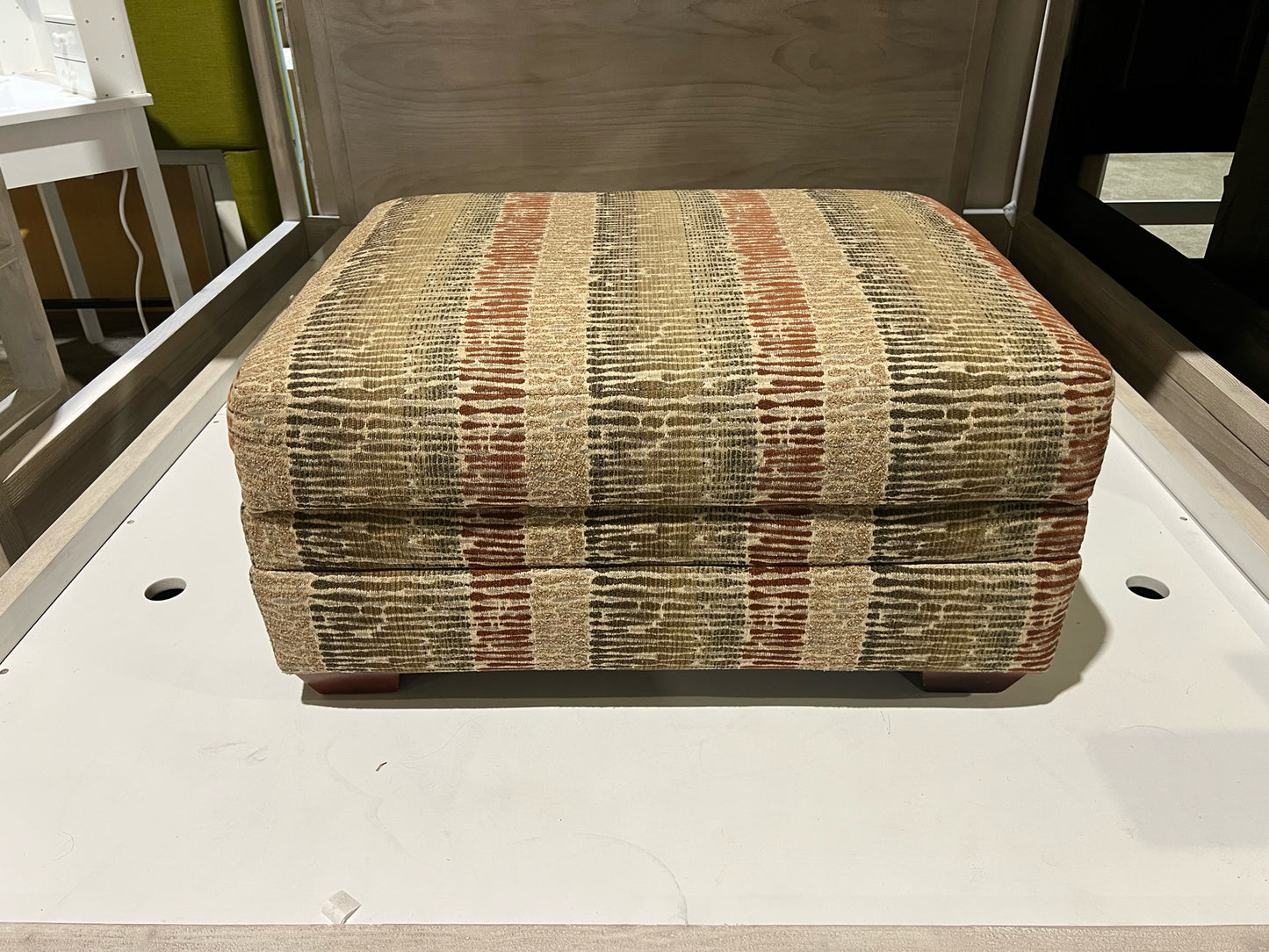 Multi Color Striped Fabric Storage Ottoman