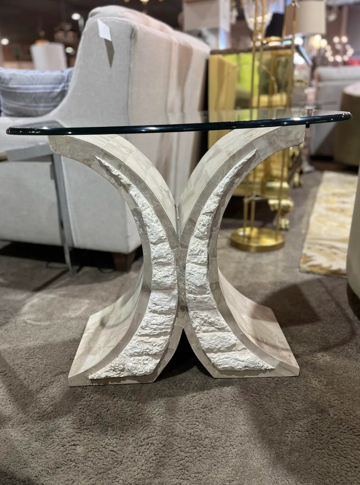 1990's Magnussen Tessellated Stone Side Table
