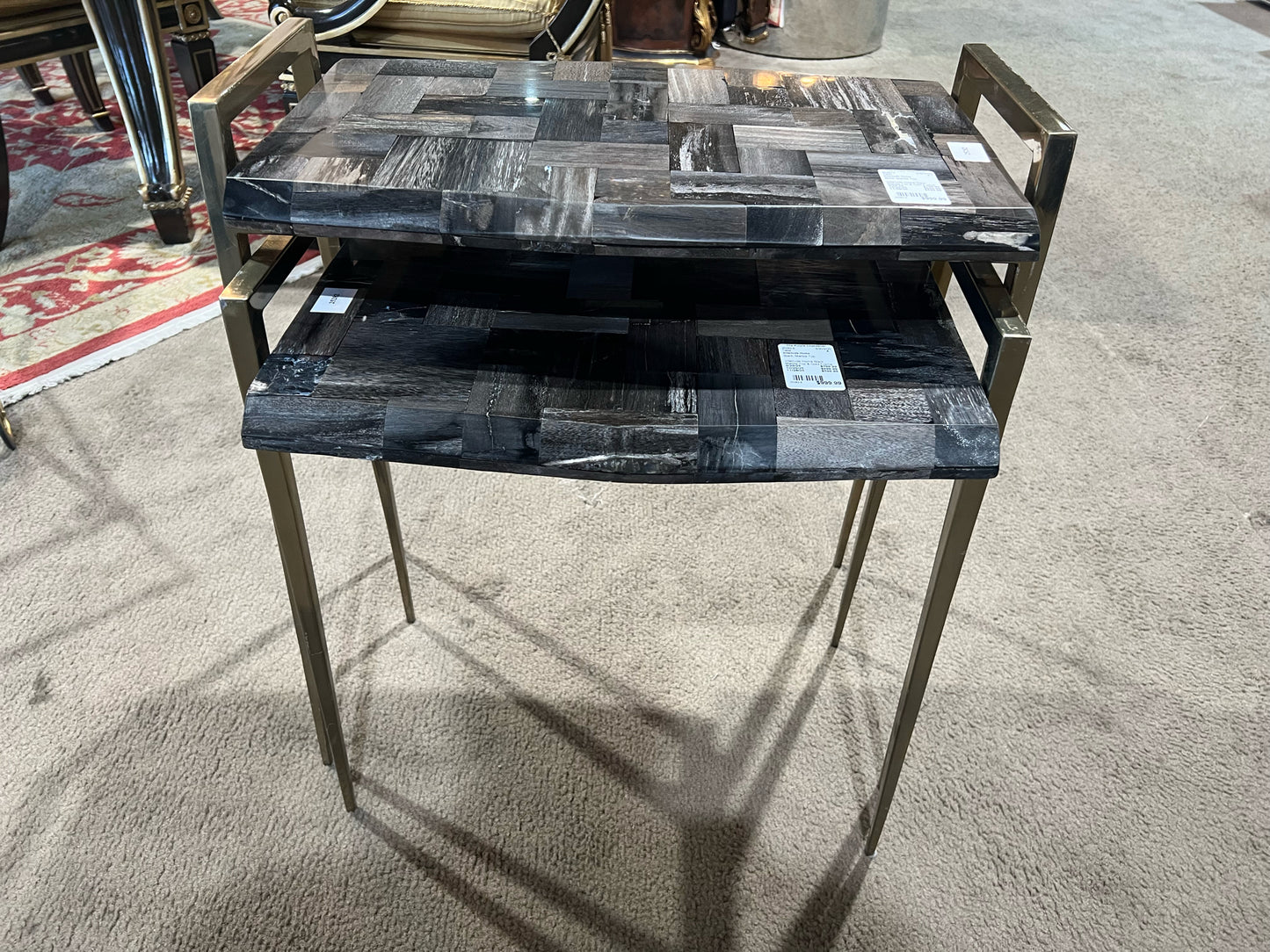 Interlude Home Black Marble Top Table