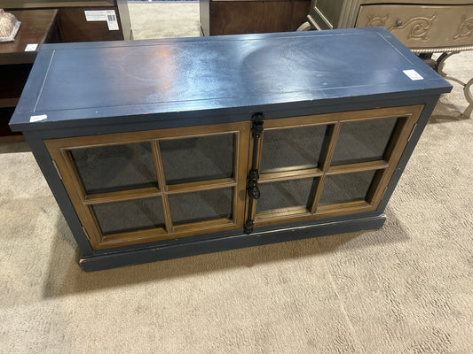 Blue &amp; Brown Industrial Credenza W/Glass Doors