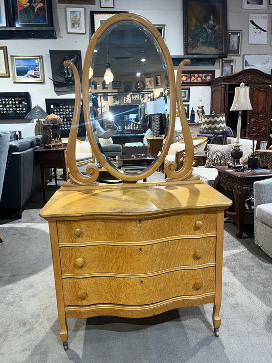 Antique Birdseye Maple Dresser & Mirror Set