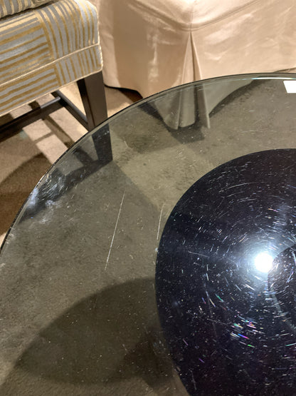 Round Black Post Modern Glass Top Side Table