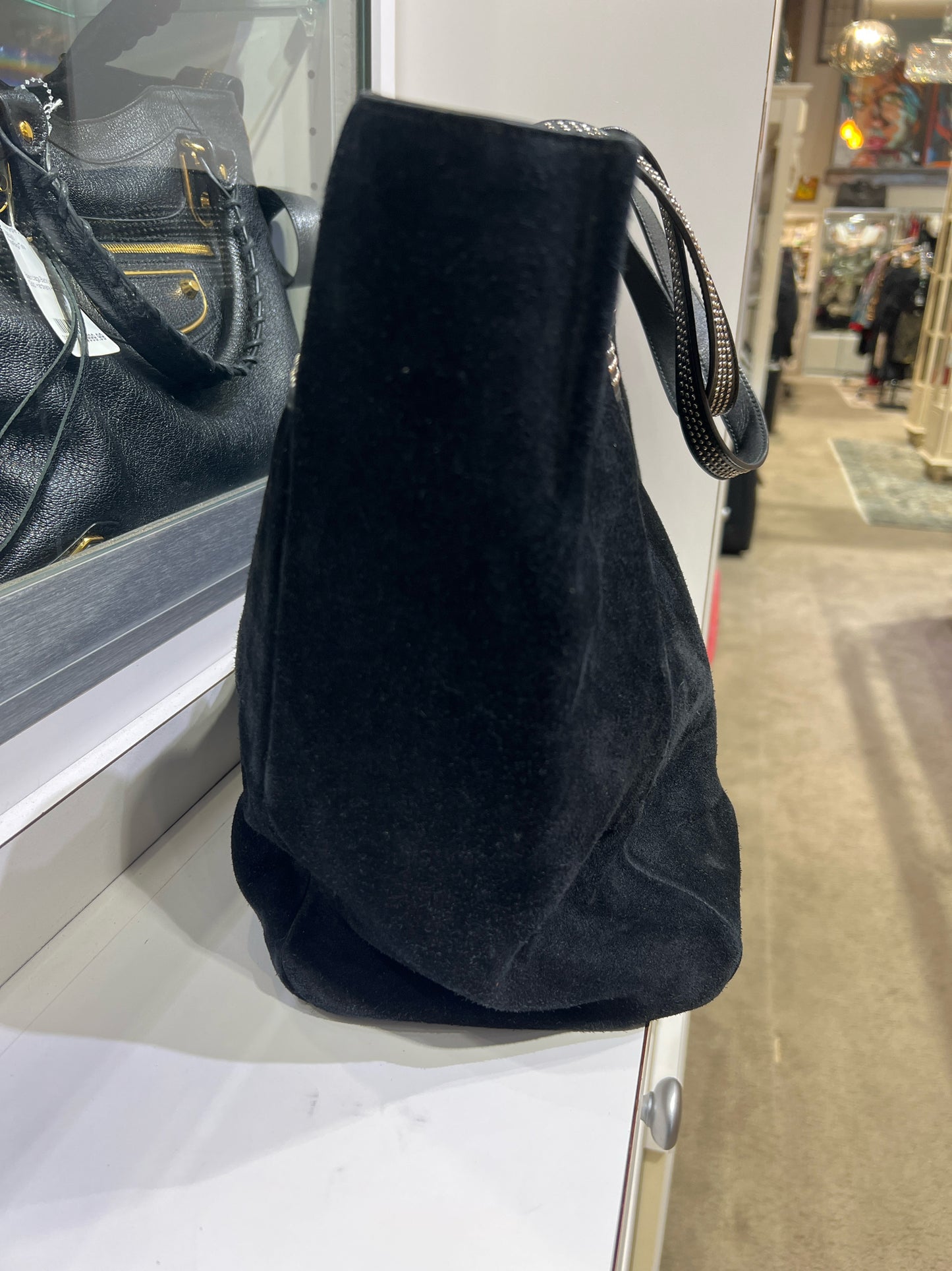 Saint Laurent Silver Studded Black Suede Tote