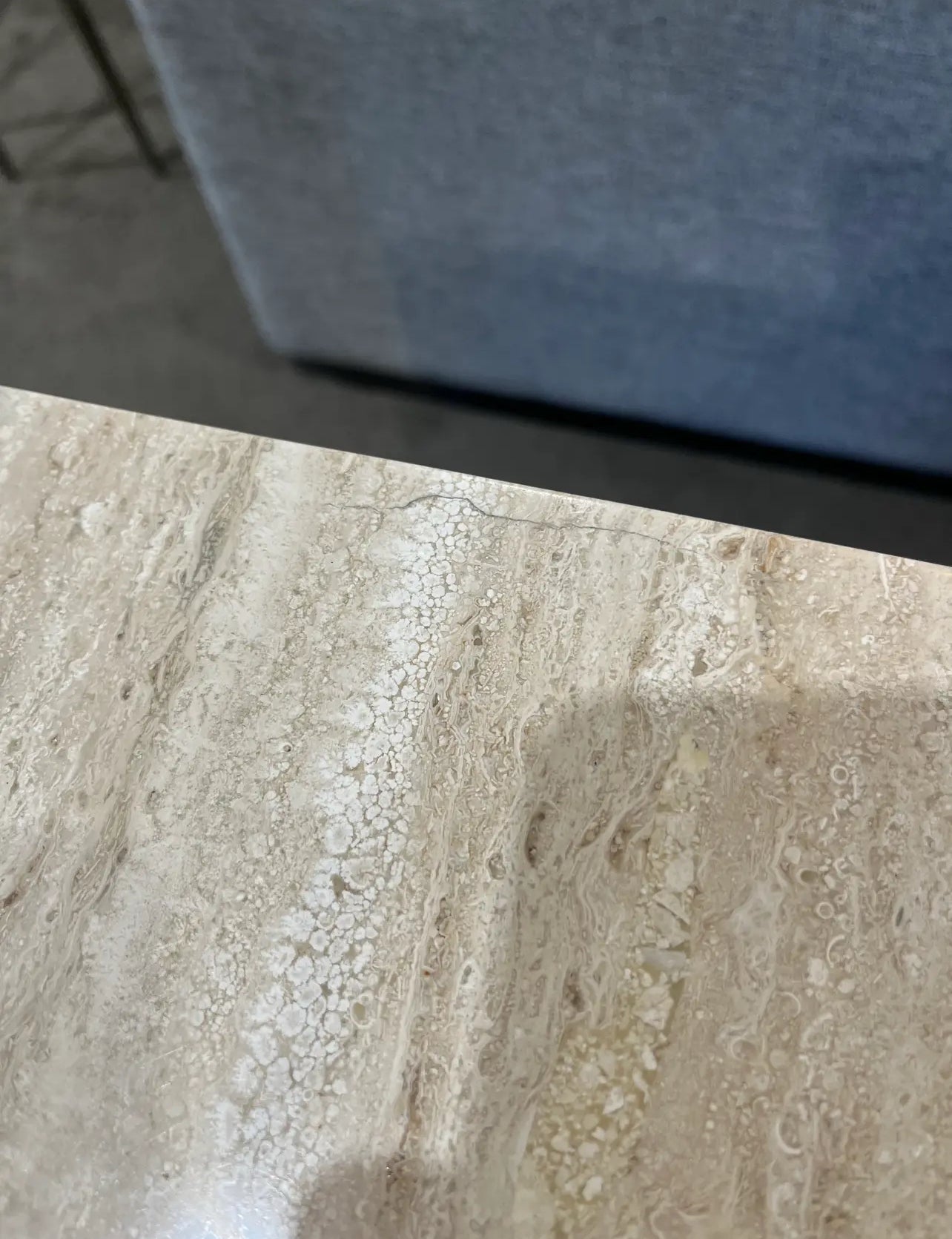 Lexington Tan Travertine Top & Brush Metal Frame "Stone Canyon" Side Table